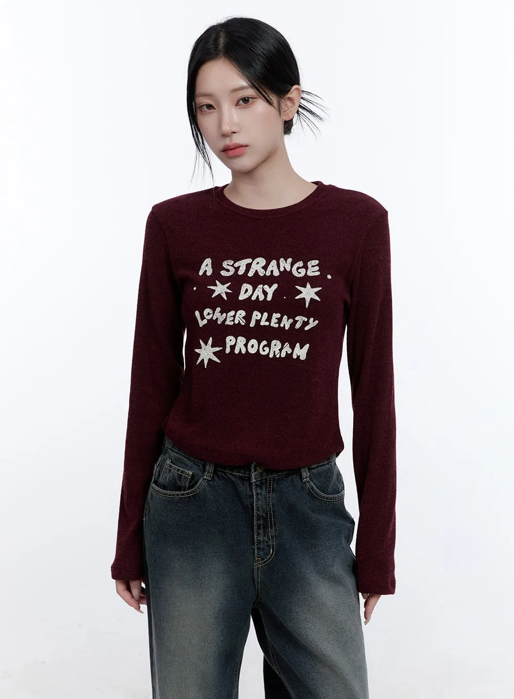 Simple Lettering Long Sleeve Top CD416