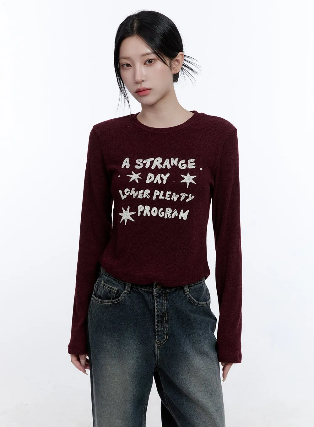 Simple Lettering Long Sleeve Top CD416