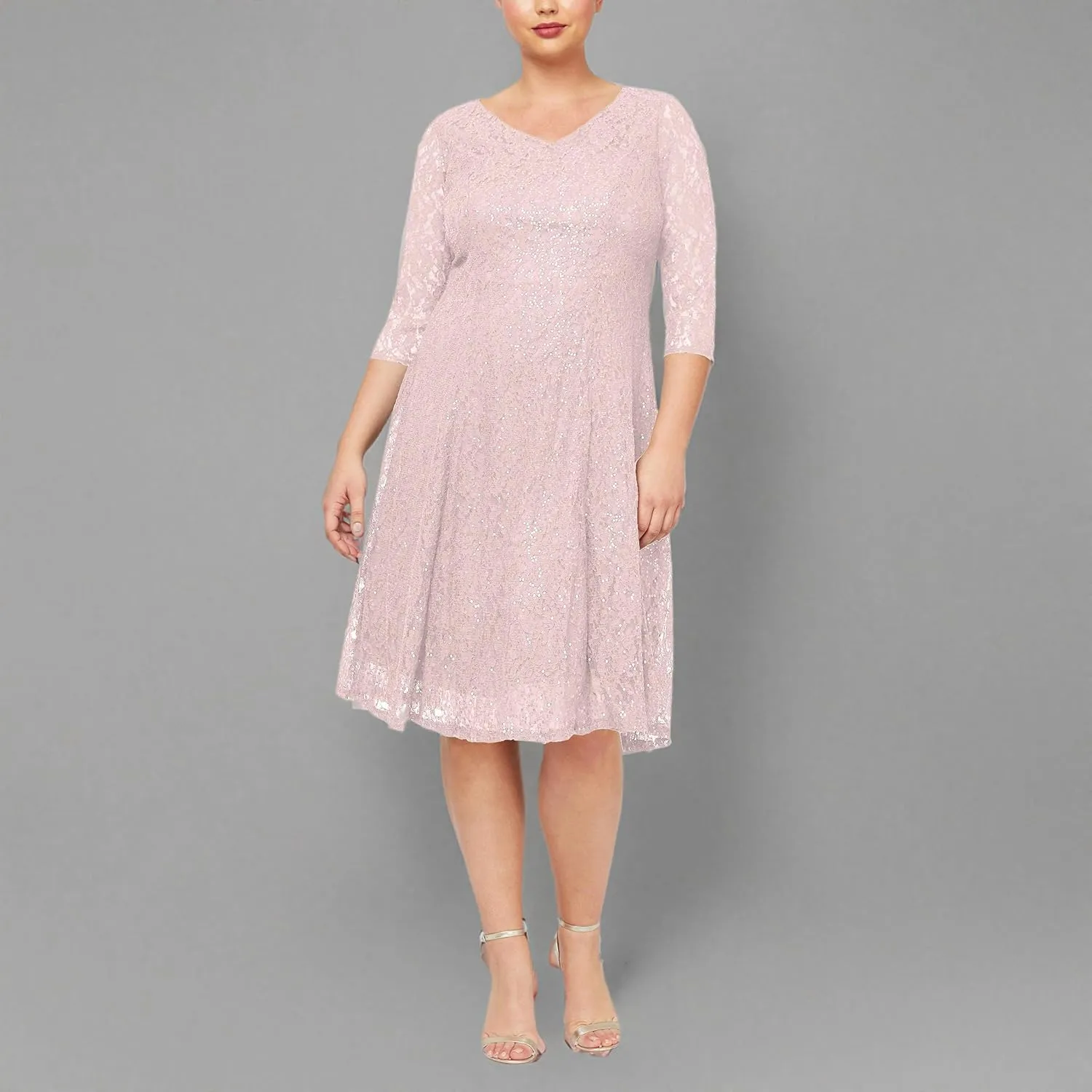 S.L. Fashions Women's Plus Size Sequin Lace Fit and Flare Dress