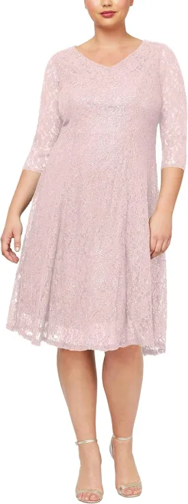 S.L. Fashions Women's Plus Size Sequin Lace Fit and Flare Dress