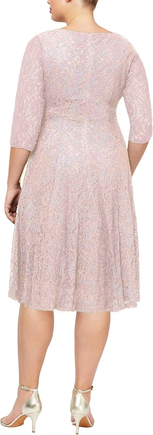 S.L. Fashions Women's Plus Size Sequin Lace Fit and Flare Dress