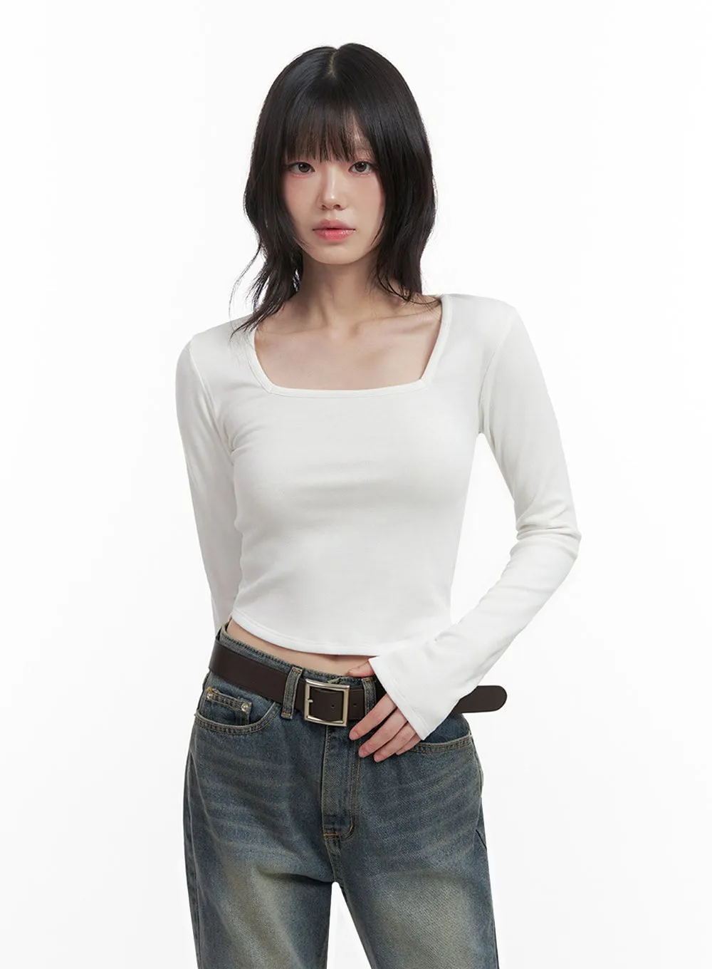 Square Neck Slim-Fit Crop Top ID402