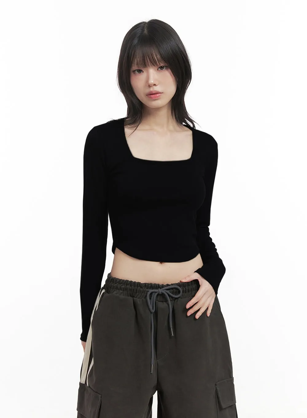 Square Neck Slim-Fit Crop Top ID402