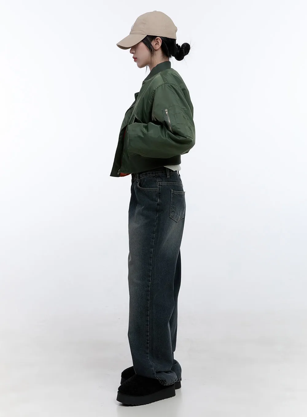 Stylish Solid Zip-Up Bomber Jacket CD416