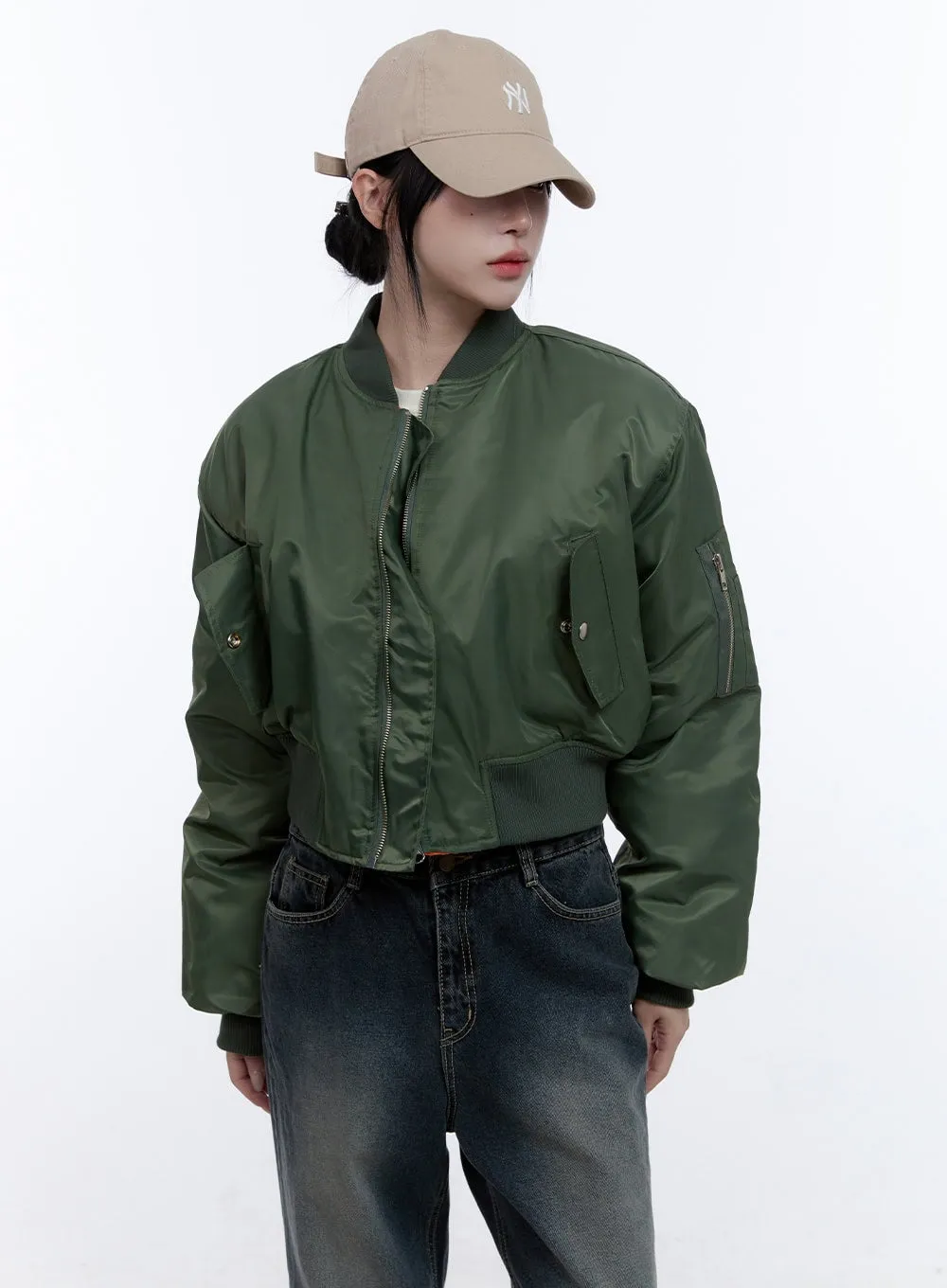 Stylish Solid Zip-Up Bomber Jacket CD416
