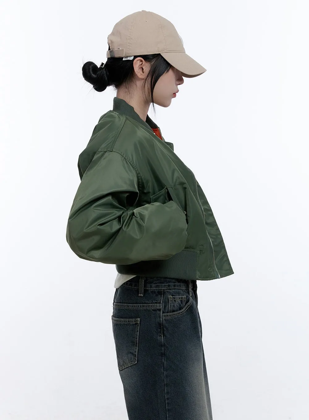 Stylish Solid Zip-Up Bomber Jacket CD416