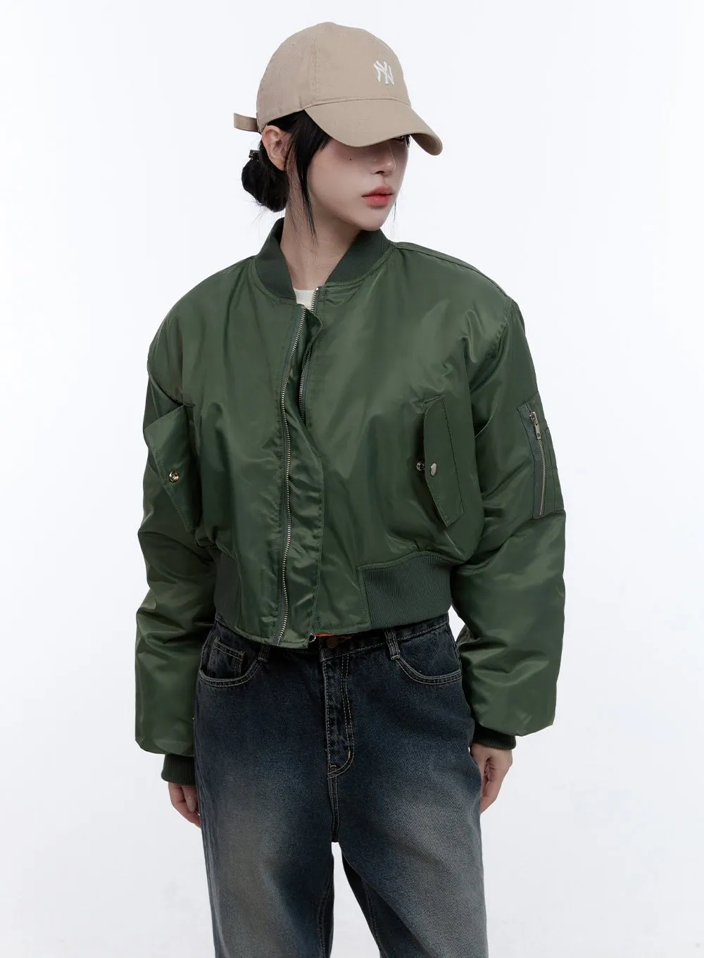 Stylish Solid Zip-Up Bomber Jacket CD416