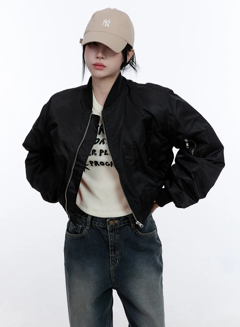 Stylish Solid Zip-Up Bomber Jacket CD416