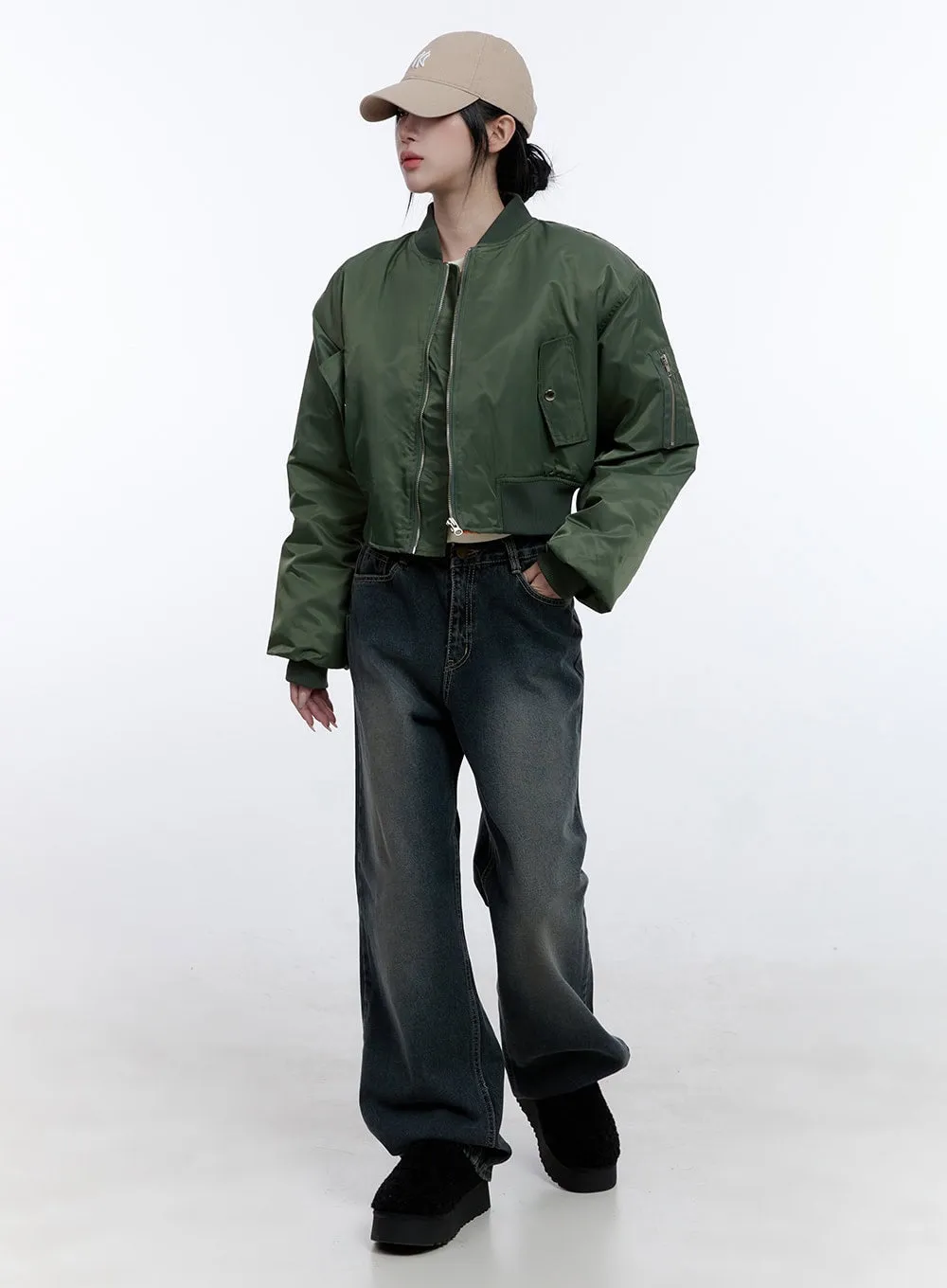 Stylish Solid Zip-Up Bomber Jacket CD416