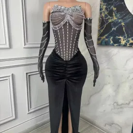 Trend4us Women's Crystal Embellished Corset Gown