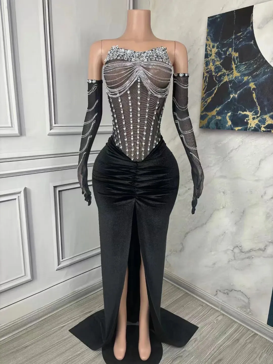 Trend4us Women's Crystal Embellished Corset Gown