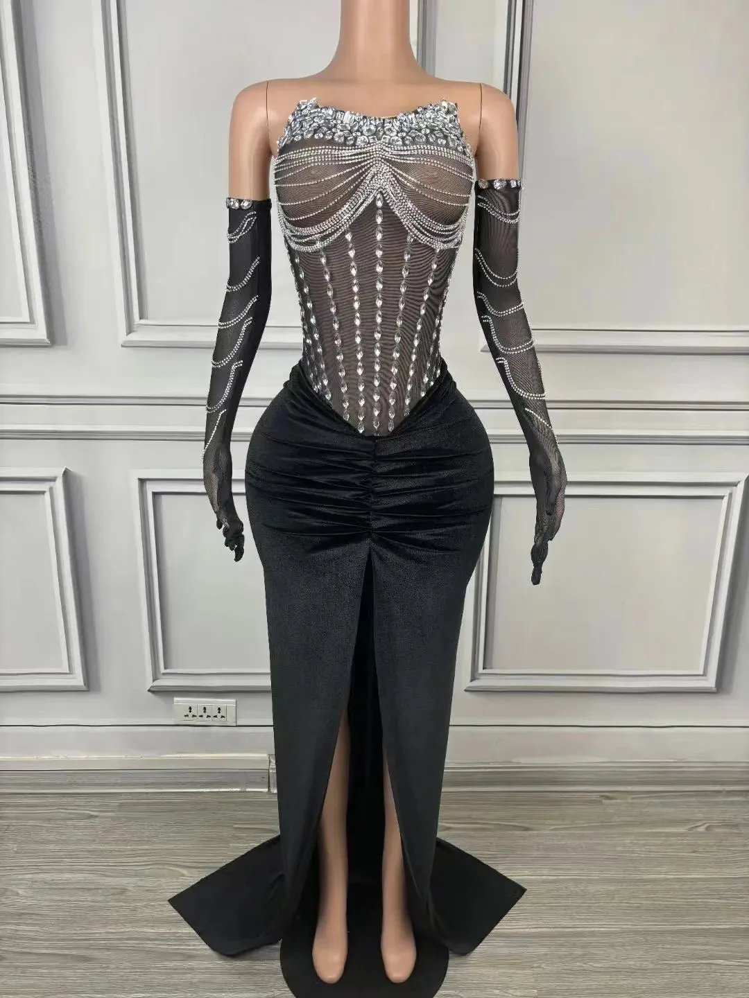 Trend4us Women's Crystal Embellished Corset Gown