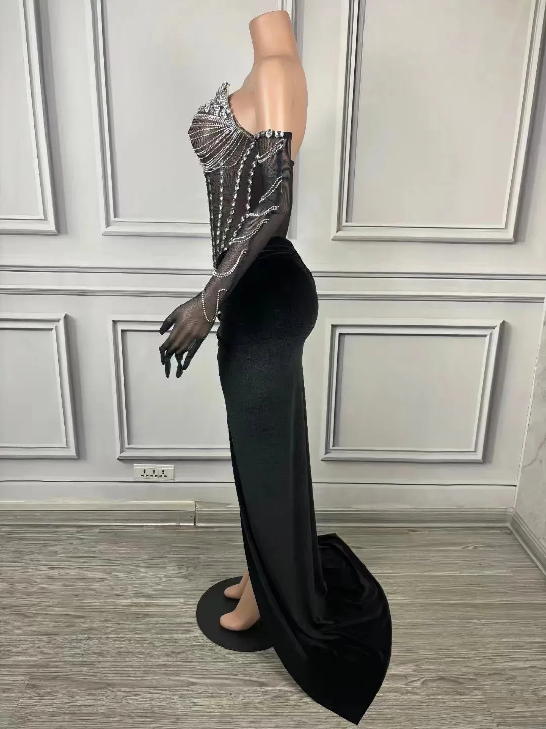 Trend4us Women's Crystal Embellished Corset Gown