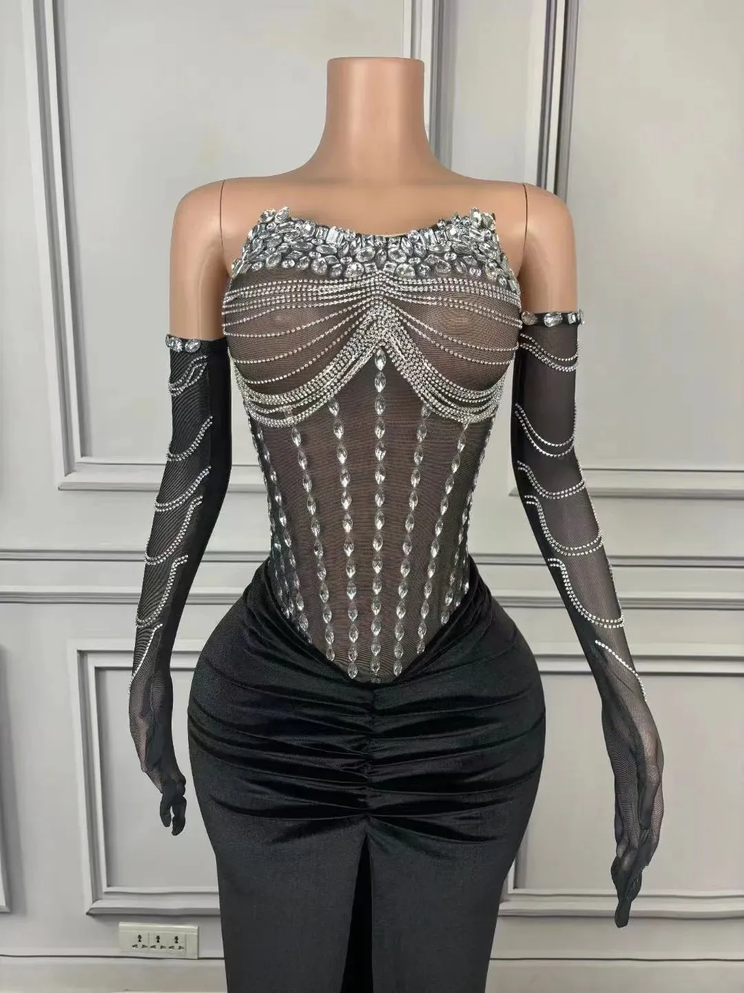 Trend4us Women's Crystal Embellished Corset Gown