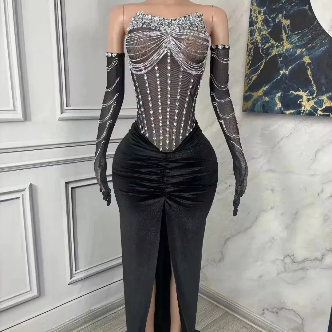 Trend4us Women's Crystal Embellished Corset Gown