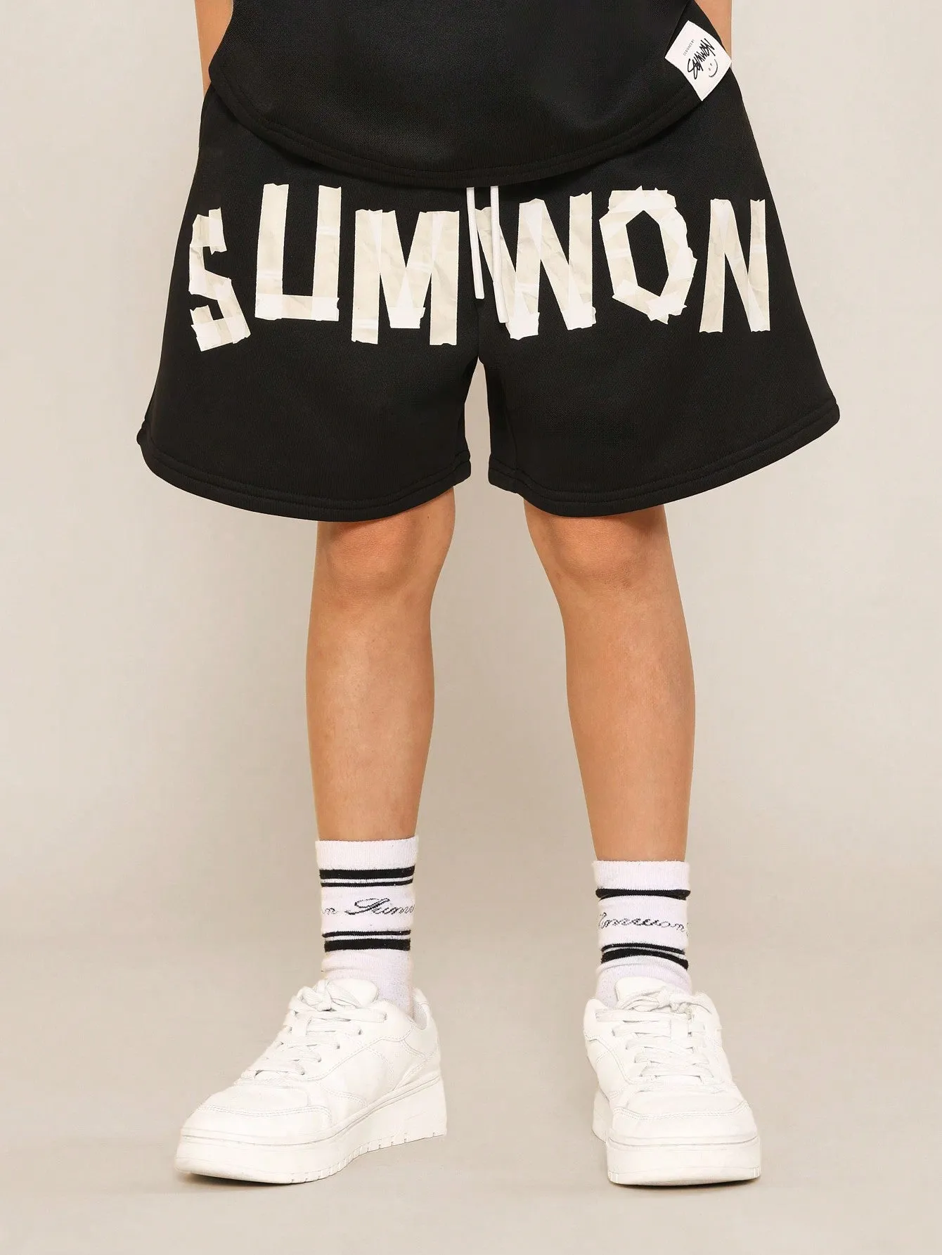 Tween Boys Oversized Fit Tee And Drop Crotch Short With Tape Graphic Print 2 Piece Set Back To School