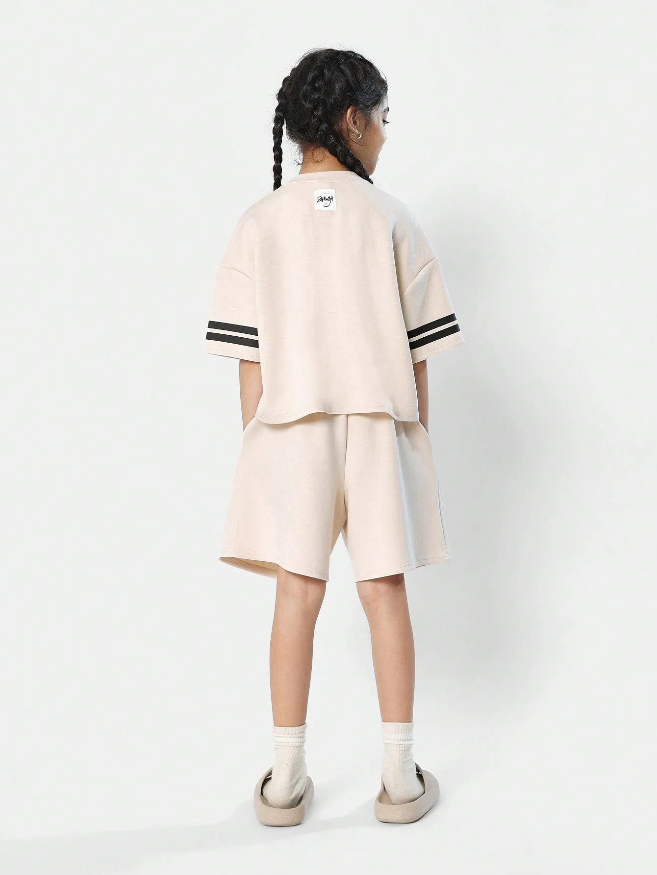 Tween Girls Boxy Fit Baller Tee And Short With Los Angeles & Number Graphic Print 2 Piece Set