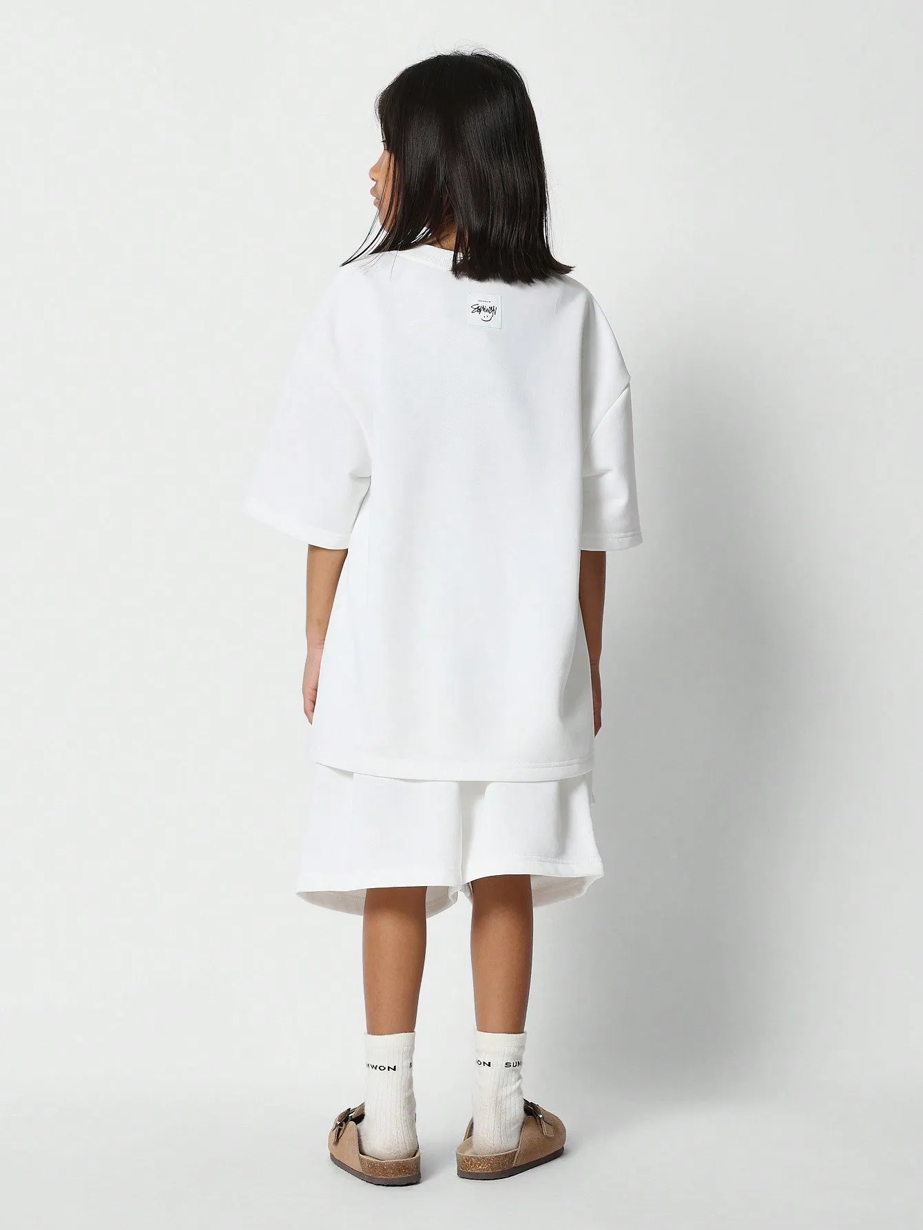 Tween Girls Oversized Fit Tee And Short With Checkerboard Graphic Print 2 Piece Set