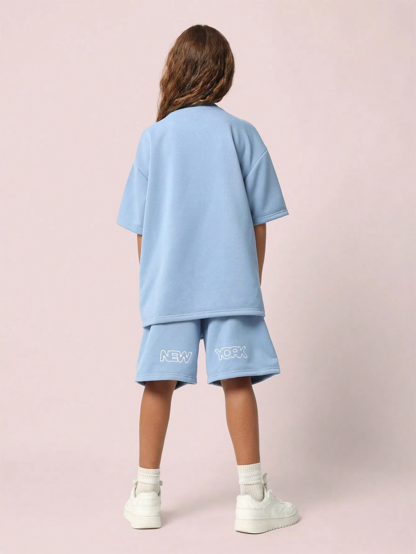 Tween Girls Oversized New York Graphic Print Tee And Short 2 Piece Set