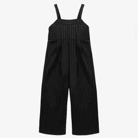 Une-pièce noir et blanc à rayures en gabardine de coton, enfant || Black and white striped one-piece in cotton gabardine, child