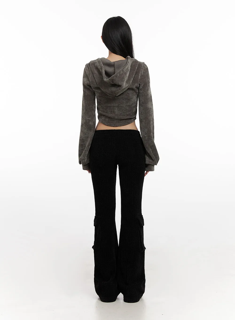 Velvety Zip-Up Cropped Hoodie CN426