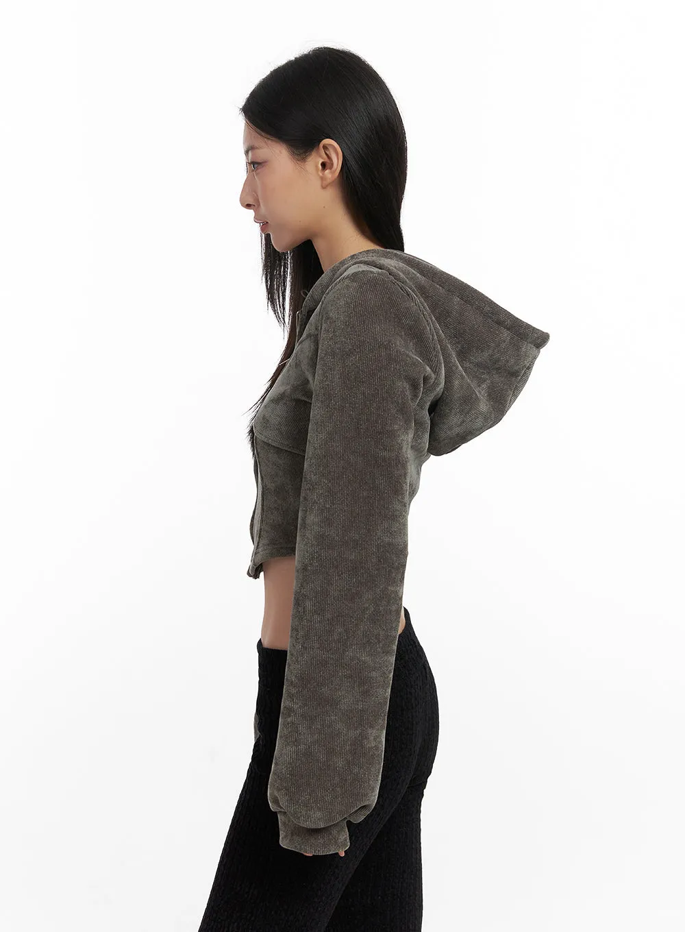 Velvety Zip-Up Cropped Hoodie CN426