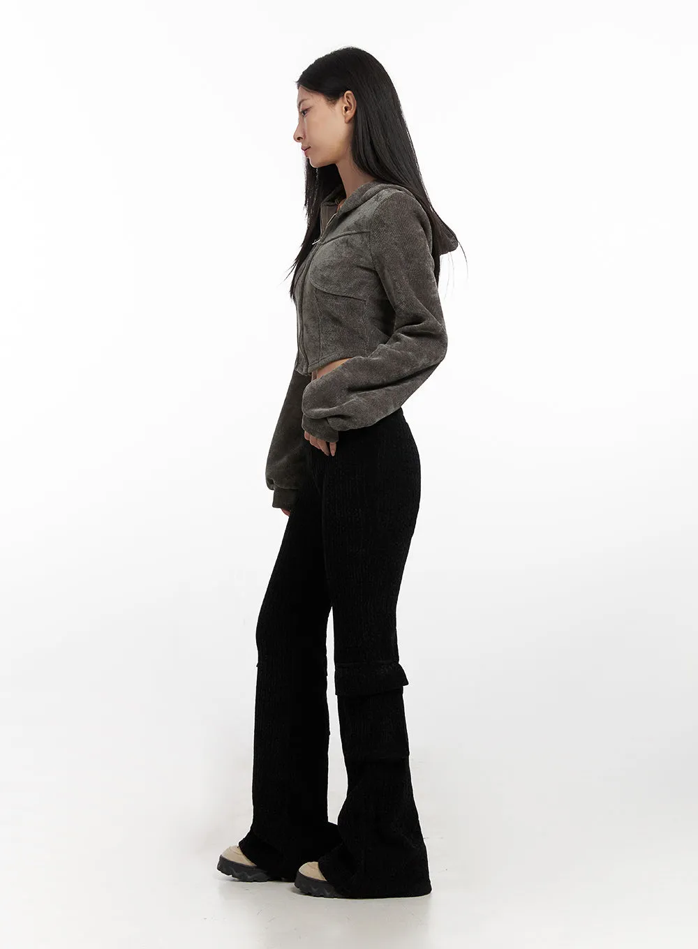 Velvety Zip-Up Cropped Hoodie CN426
