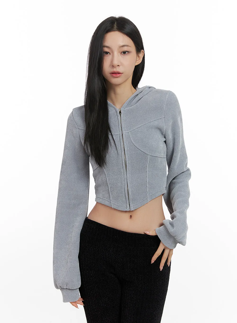 Velvety Zip-Up Cropped Hoodie CN426