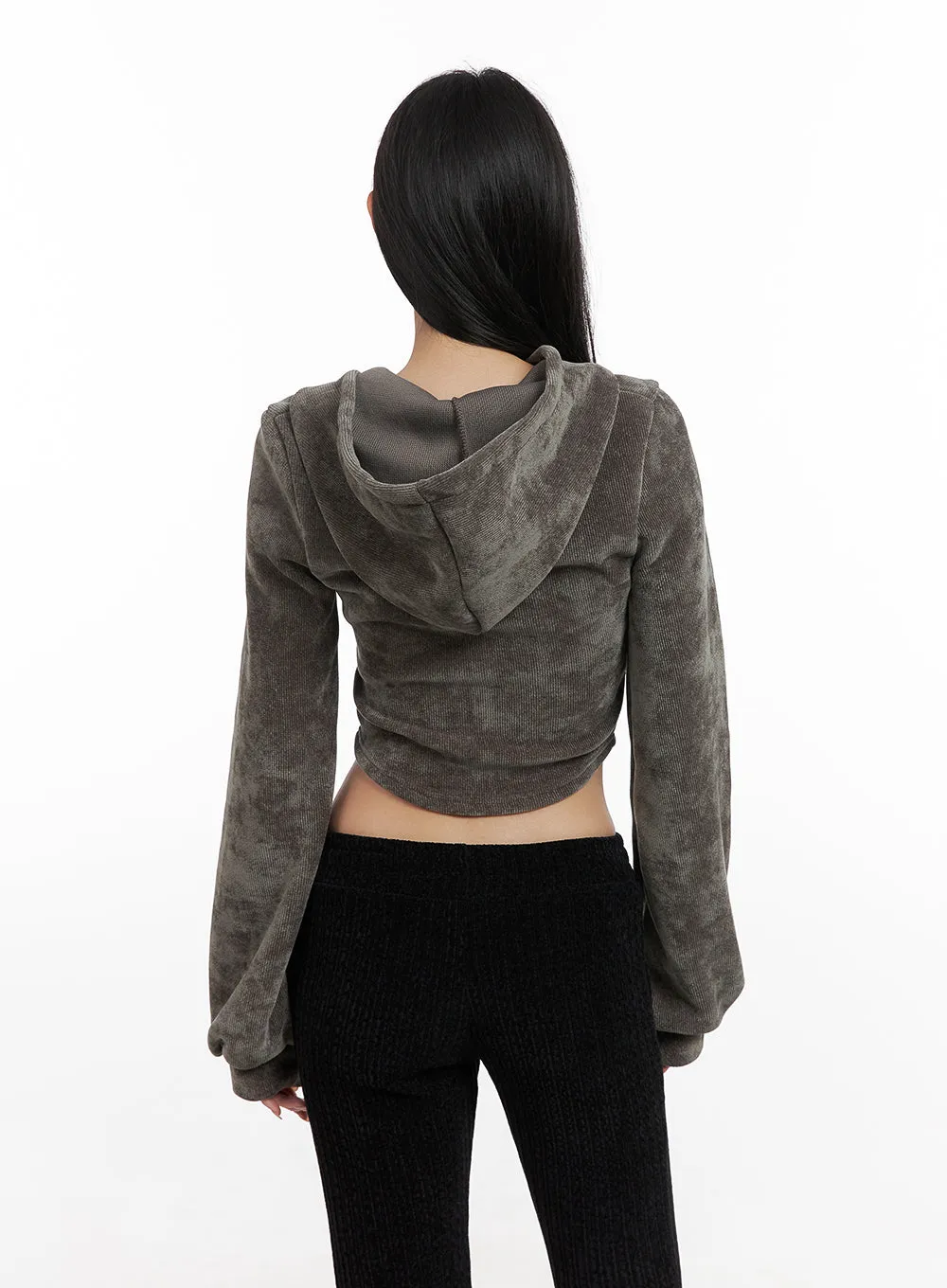 Velvety Zip-Up Cropped Hoodie CN426