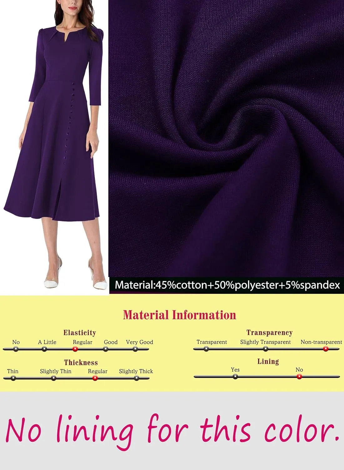 VFSHOW Womens Pleated Notch Neck Front Slit Buttons Pockets Office Business Work Slim Fit A-line Fit and Flare Midi Dress