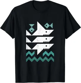 Vintage Retro Sharks And Ocean Waves Marine Biology T-Shirt