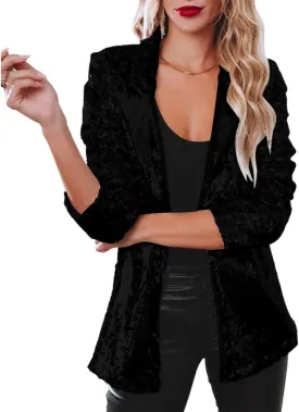 Women Sequin Jacket Glitter Sparkle Open Front Casual Long Sleeve Blazer Coat