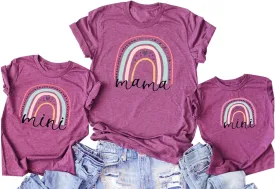 Women's and Girls' Rainbow Matching T-Shirt Mama and Mini Boho Shirts