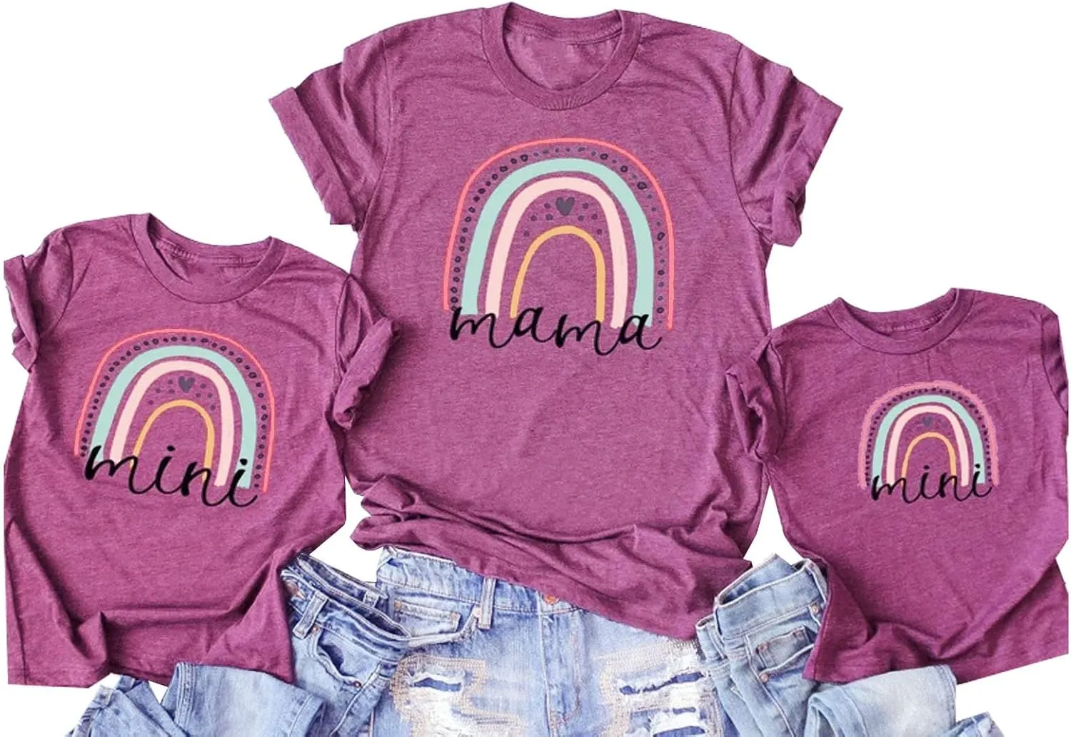 Women's and Girls' Rainbow Matching T-Shirt Mama and Mini Boho Shirts