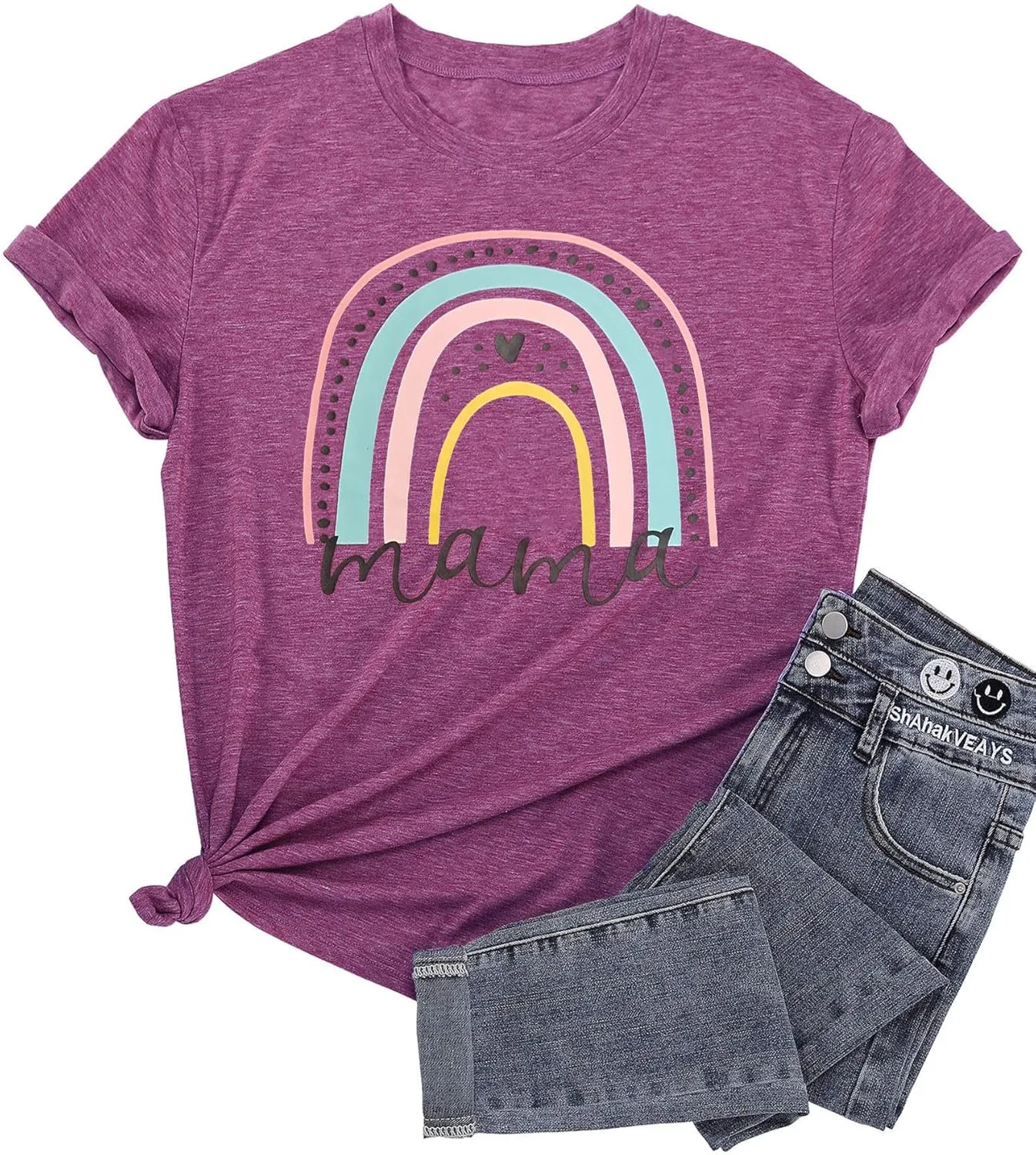 Women's and Girls' Rainbow Matching T-Shirt Mama and Mini Boho Shirts