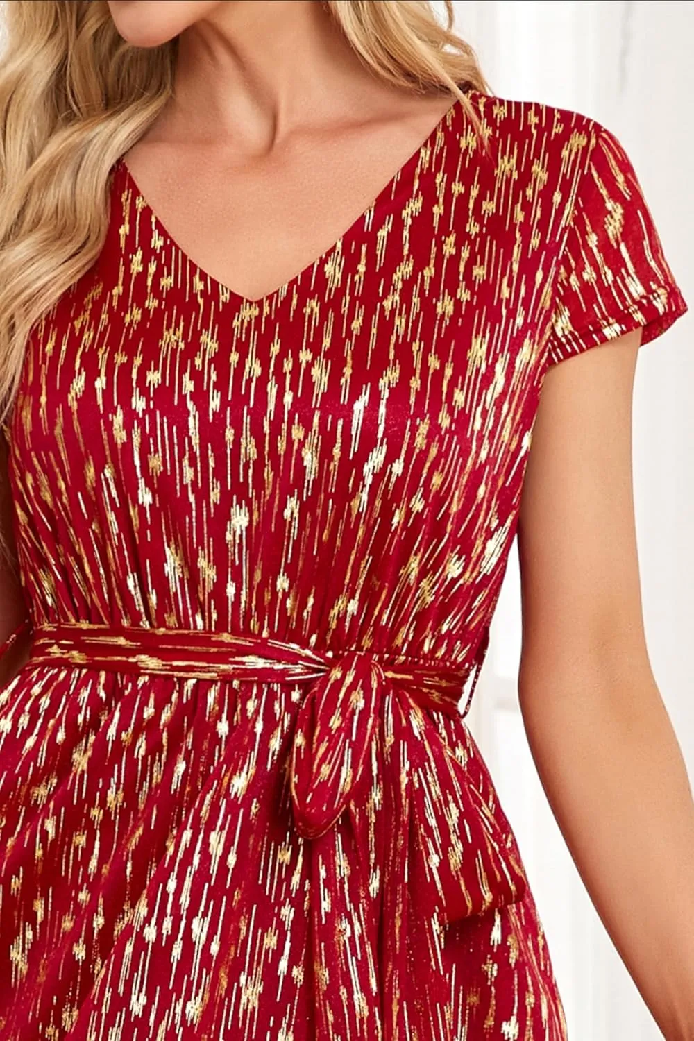 Women's Sparkly Glitter Summer Cocktail Party & Wedding Guest Dress - Short Sleeve with Pockets