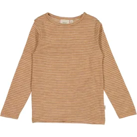 Wool T-Shirt LS - clay melange wool stripe