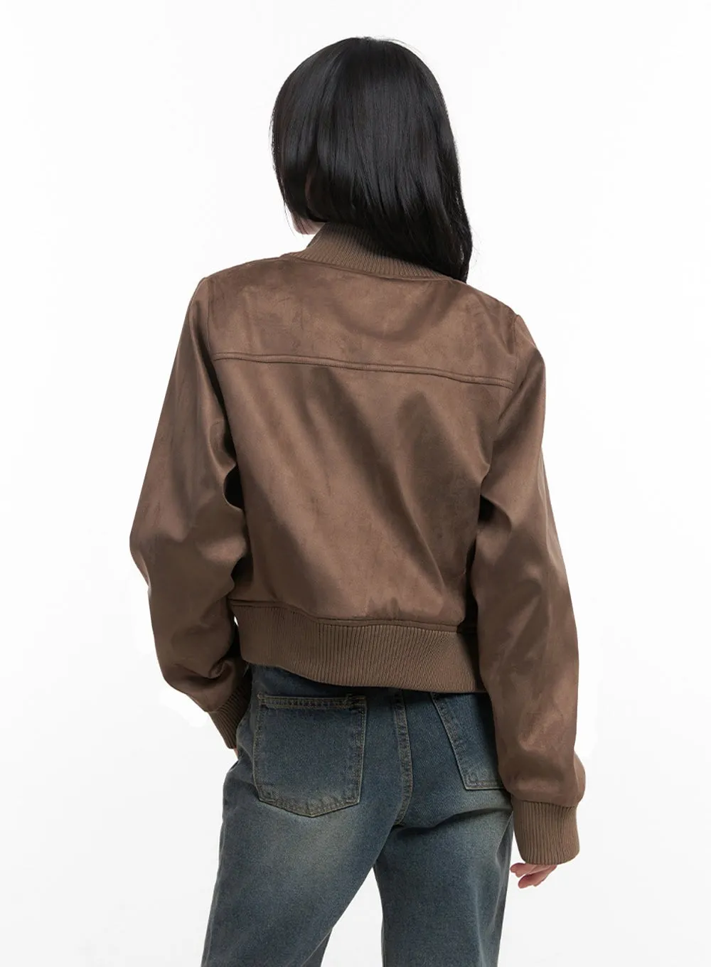 Zip-Up Suede Bomber Jacket ID402