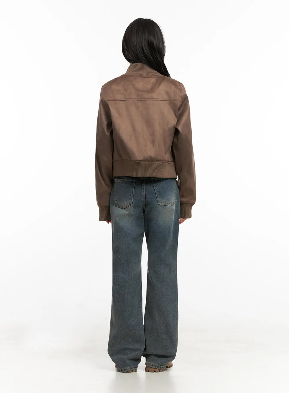 Zip-Up Suede Bomber Jacket ID402